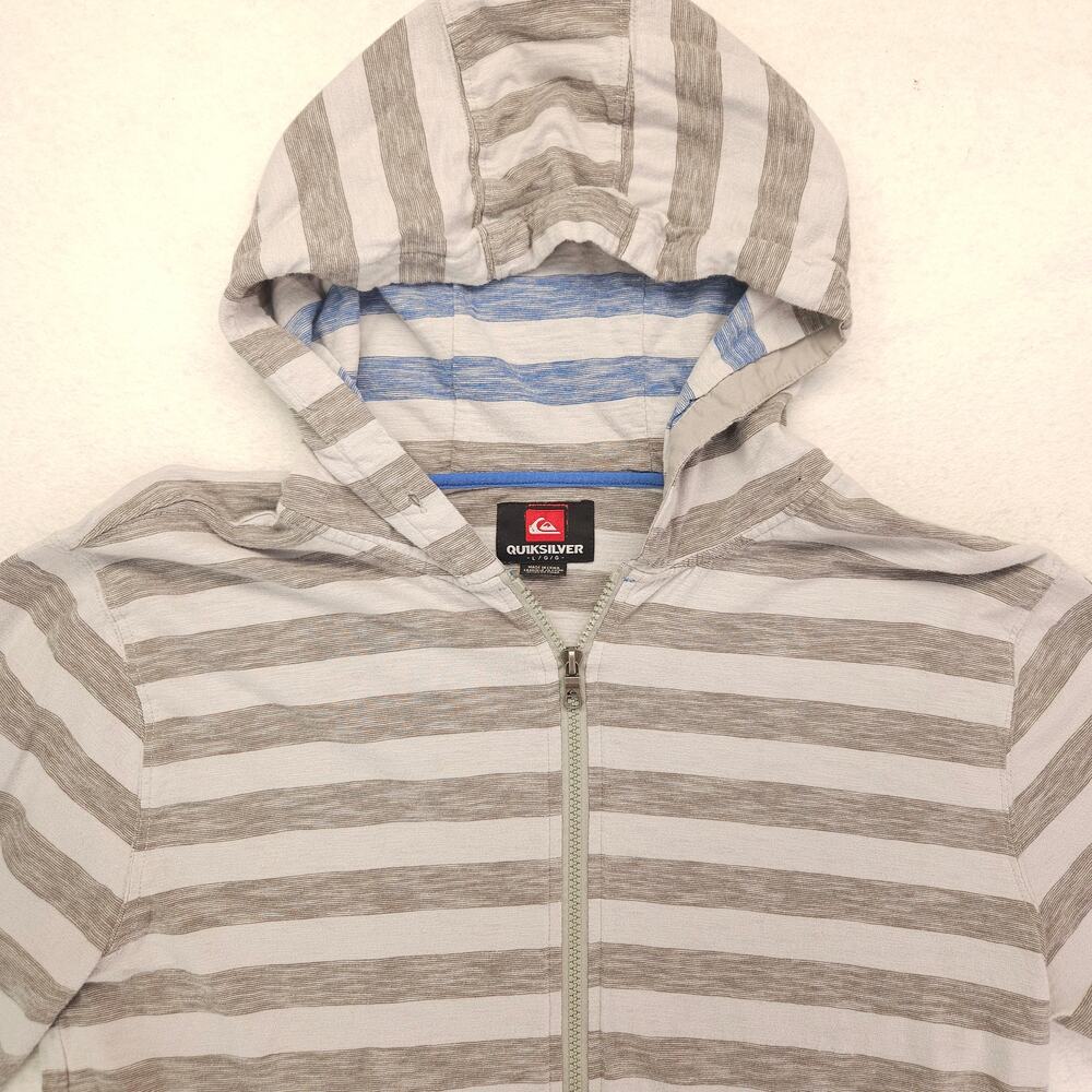 Quicksilver Casual Long Sleeve Zip Up Hoodie Mens Size Large L Gray White